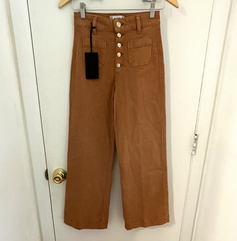 PAIGE ANESSA Jeans Women 24 Brown Vintage Wash High Rise Wide Leg Button Fly